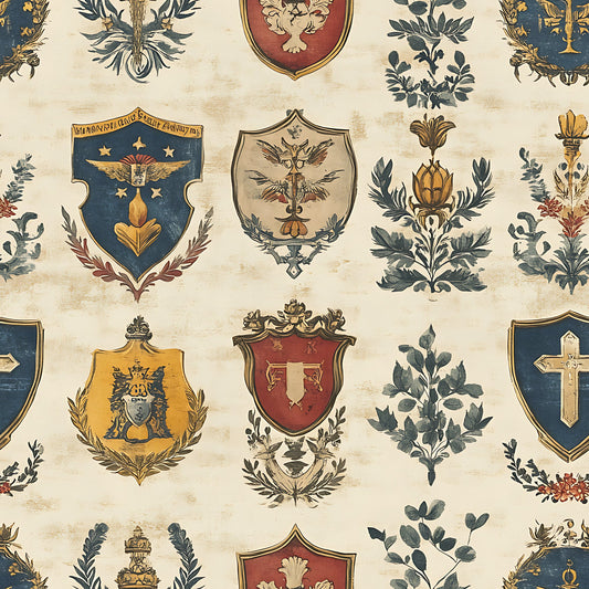 Rustic German Banners and Shields Pattern 20 Quilting Cotton Fabric