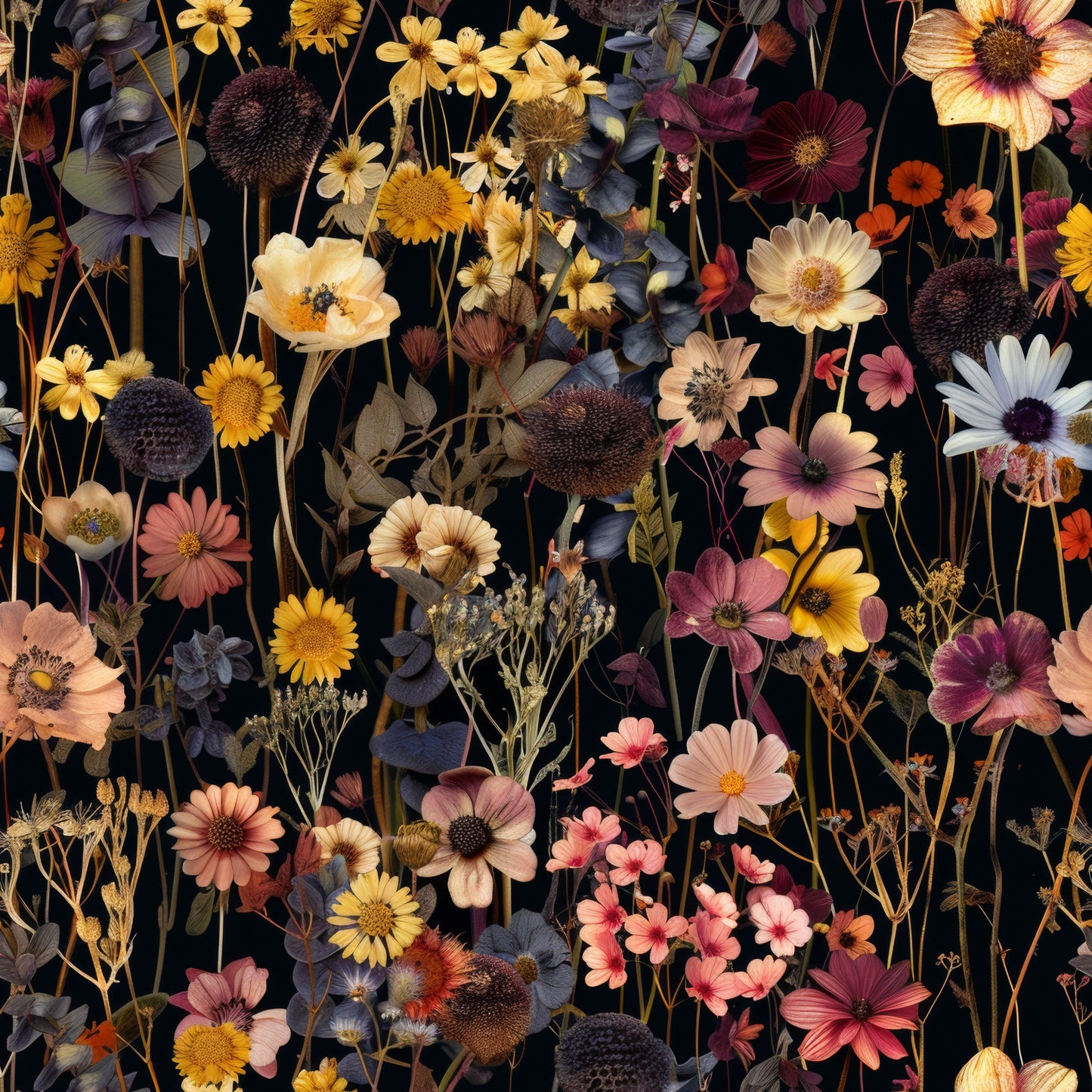 Realistic Dried Flowers Pattern 1 Quilting Cotton Fabric
