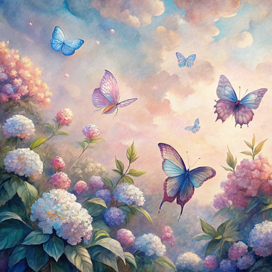 Floral Butterflies Scene Fabric Panel 16