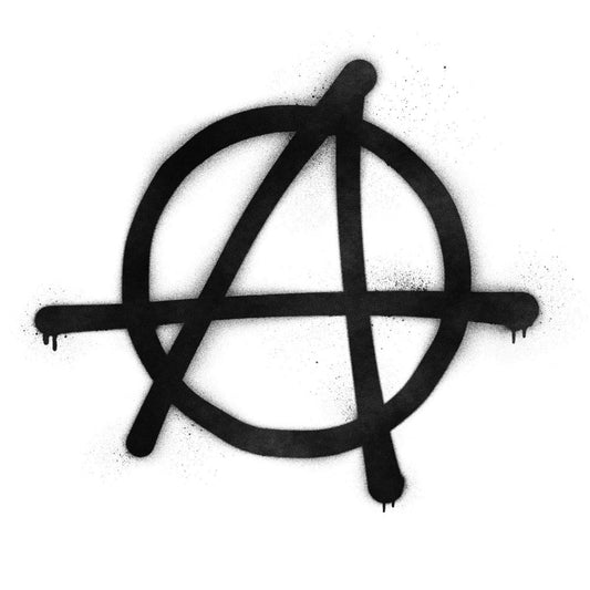 black, white, anarchy symbol, circle, geometric, abstract, modern, punk, rebellion, edgy, minimalist, monochrome, graffiti, street art, alternative, rock, youth culture, bold, contemporary, graphic design, protest, political, symbol, spray paint effect, distressed, urban, counter culture, metal, goth