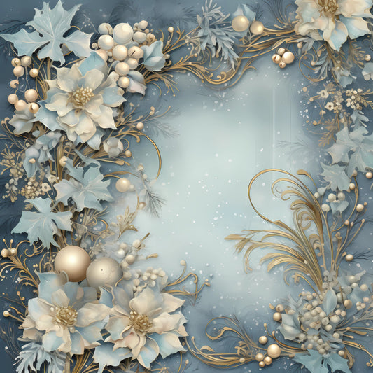 Light Blue and Gold Christmas Fabric Panel 17