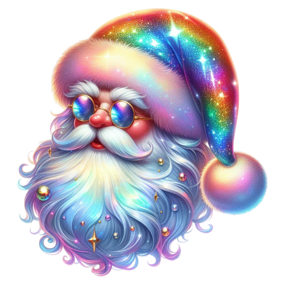 rainbow, holographic, iridescent, metallic, pastel, gradient, white, cream, gold, silver, purple, pink, blue, cyan, turquoise, celestial, cosmic, whimsical, magical, fantasy, santa, christmas, holiday, festive, jolly, wonder, sparkly, glittery, starry, mystical