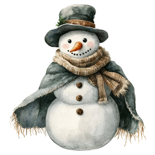 Watercolor Christmas Snowman Fabric Panel 14