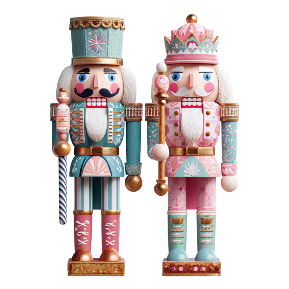 nutcracker, holiday, christmas, teal blue, dusty rose, coral pink, white, gold metallic, soldier, traditional, whimsical, festive, vintage, decorative ornaments, striped, geometric, floral, crown, royal, elegant, nutcracker characters, ballet, seasonal, winter, toy soldier, beige, sage green, ornamental, classic, holiday decoration