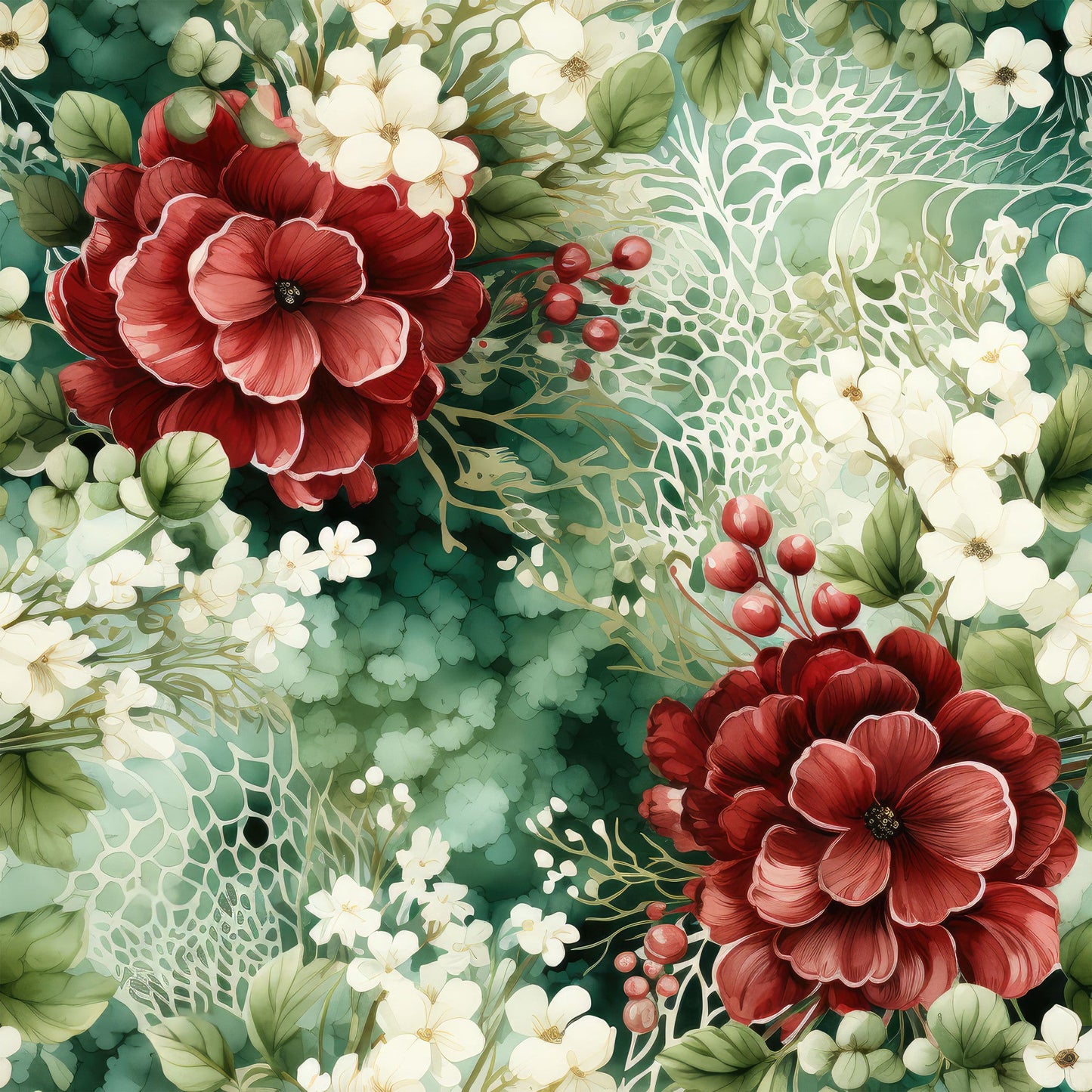 Christmas Florals Pattern 17 Quilting Cotton Fabric