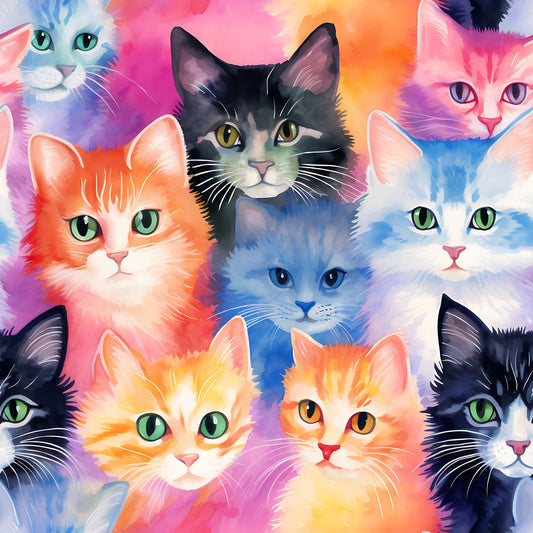Colorful Packed Kittens Pattern 1 Quilting Cotton Fabric