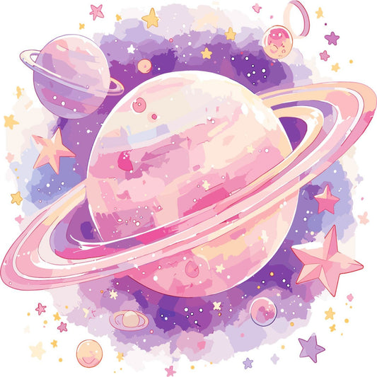 pastel pink, soft purple, lavender, pale yellow, mauve, celestial, space, planets, stars, moons, whimsical, dreamy, magical, fantasy, cosmic, galaxy, children's, nursery, baby, cute, playful, glitter effect, sparkly, wonder, adventure, night sky, romantic, soft pastels, sweet, enchanted