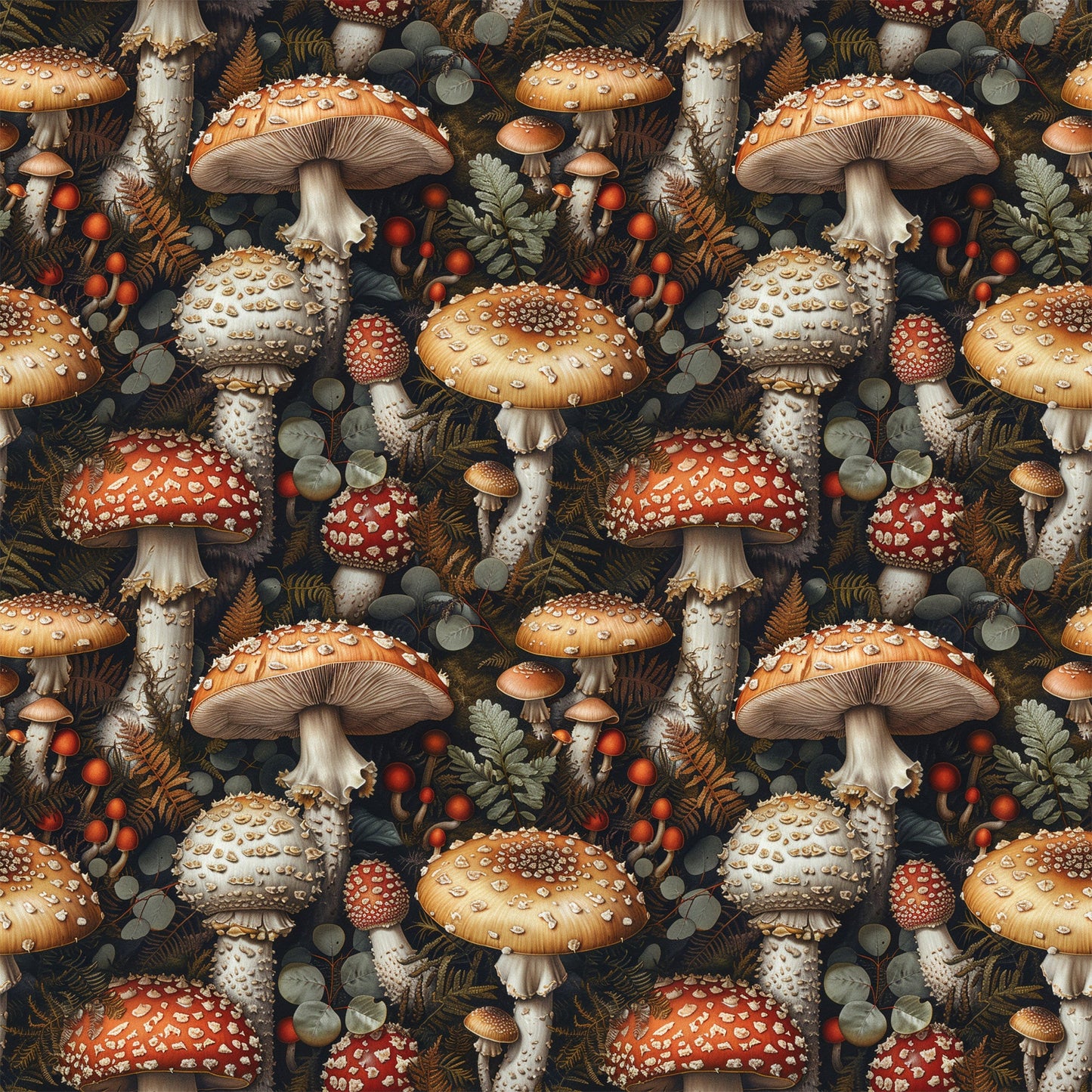 Retro Mushroom Botanical Pattern 4 Quilting Cotton Fabric