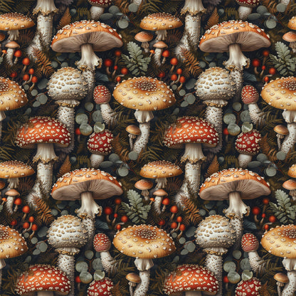 Retro Mushroom Botanical Pattern 4 Quilting Cotton Fabric