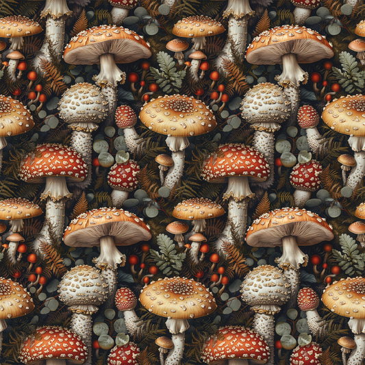 Retro Mushroom Botanical Pattern 4 Quilting Cotton Fabric