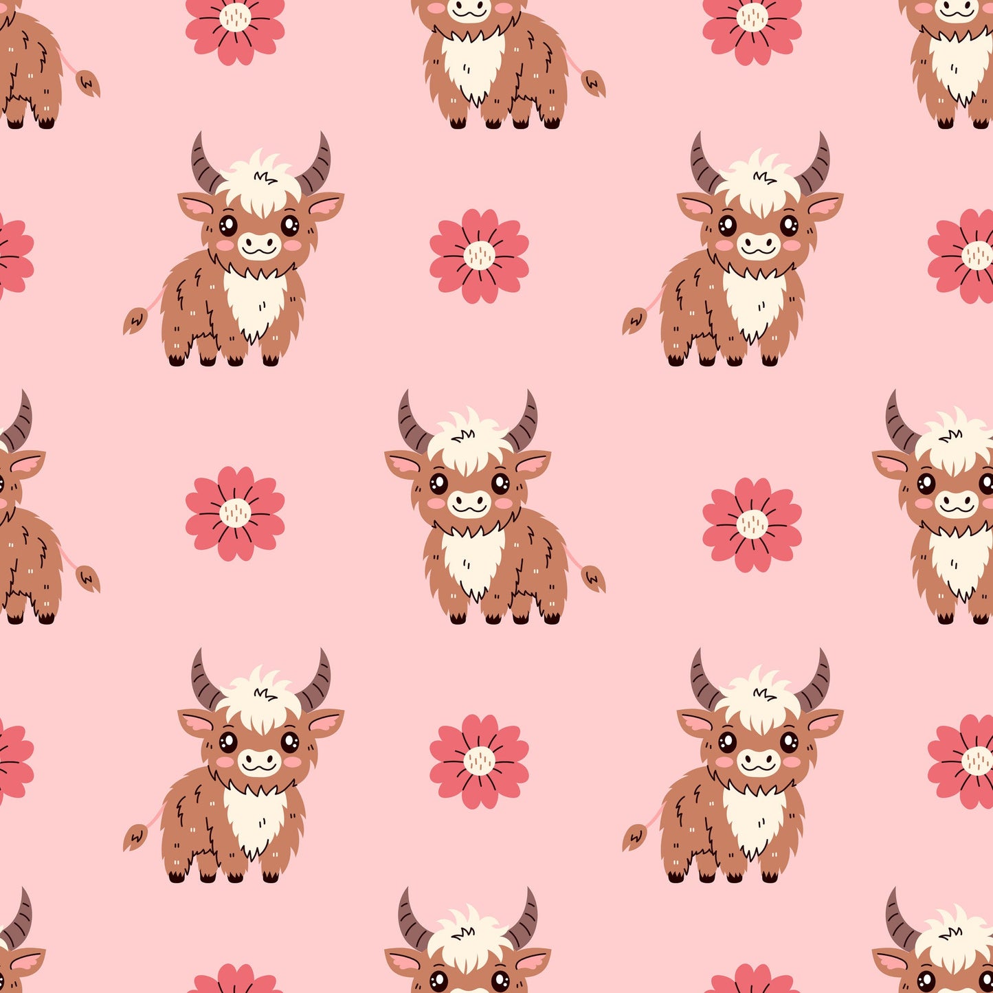 Cute Baby Highland Cows Pattern 5 Quilting Cotton Fabric