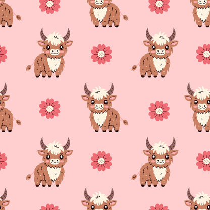 Cute Baby Highland Cows Pattern 5 Quilting Cotton Fabric