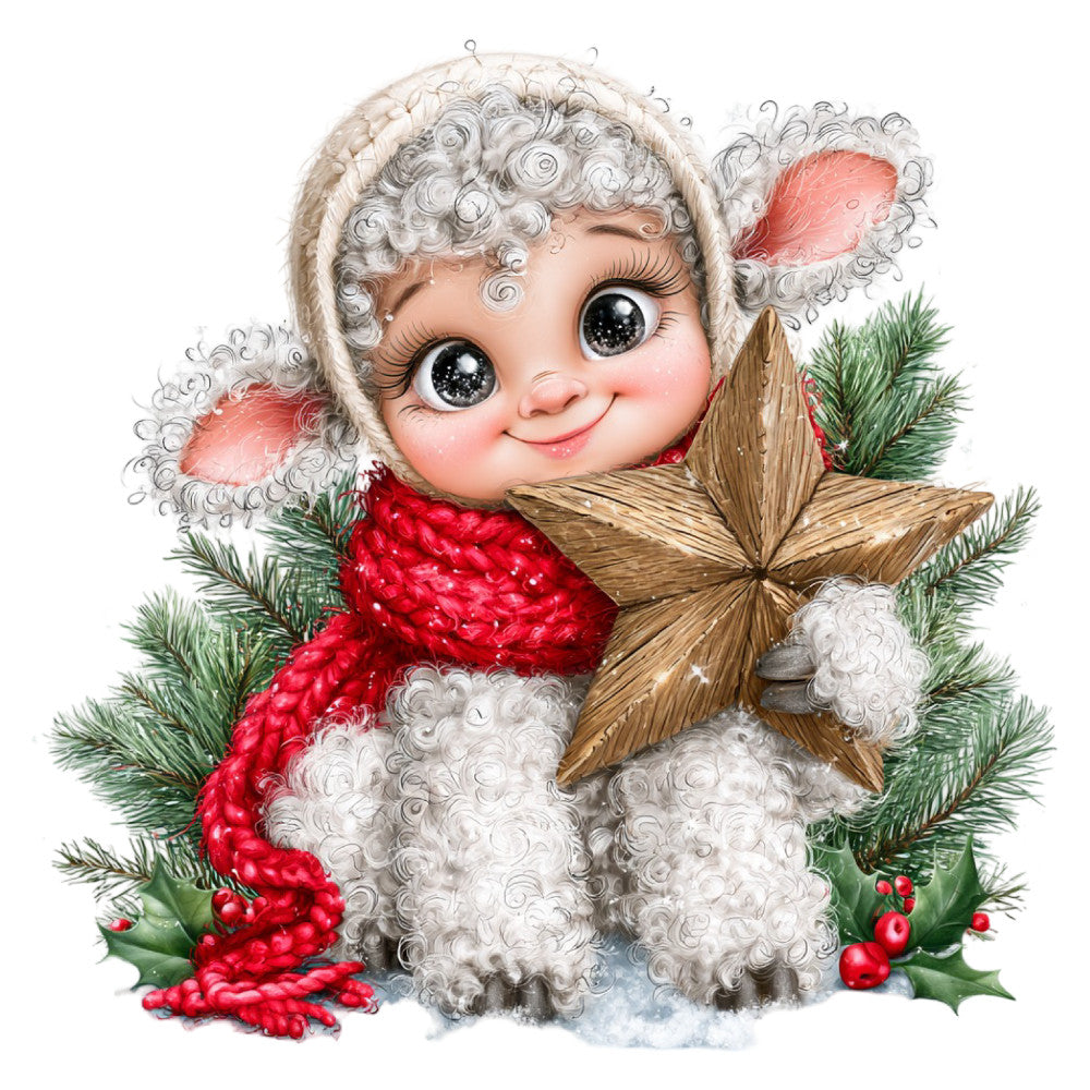 vintage Christmas, holiday, winter, festive, cream white, red, forest green, gold, whimsical, retro, nostalgic, angel, cherub, evergreen, holly, berries, wooden star, curly hair, big eyes, sweet, decorative, traditional, seasonal, Christmas decoration, festive spirit, celestial charm, cute characters, vintage style