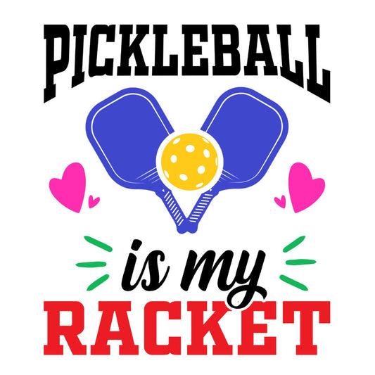 pickleball, sports, racket, paddle, yellow ball, bright blue, hot pink, magenta, forest green, white, hearts, love, athletic, modern, whimsical, fun, playful, humorous, novelty, hobby, recreation, court sport, summer sport, active lifestyle, inspirational quote, text design, game lovers, sports enthusiasts, gift for athletes