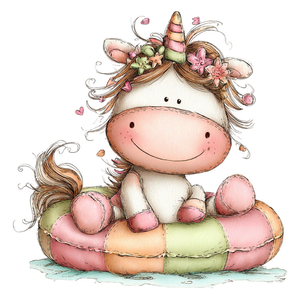 unicorn, whimsical, pastel pink, coral pink, soft green, cream white, brown hair, flowers, floral, hearts, cute animals, fantasy, magical, children's, baby, nursery, spring, summer, sweet, playful, gentle, soft colors, girly, princess, dreams, enchanted, kawaii, illustration, watercolor style, tender