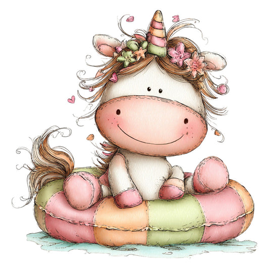 unicorn, whimsical, pastel pink, coral pink, soft green, cream white, brown hair, flowers, floral, hearts, cute animals, fantasy, magical, children's, baby, nursery, spring, summer, sweet, playful, gentle, soft colors, girly, princess, dreams, enchanted, kawaii, illustration, watercolor style, tender