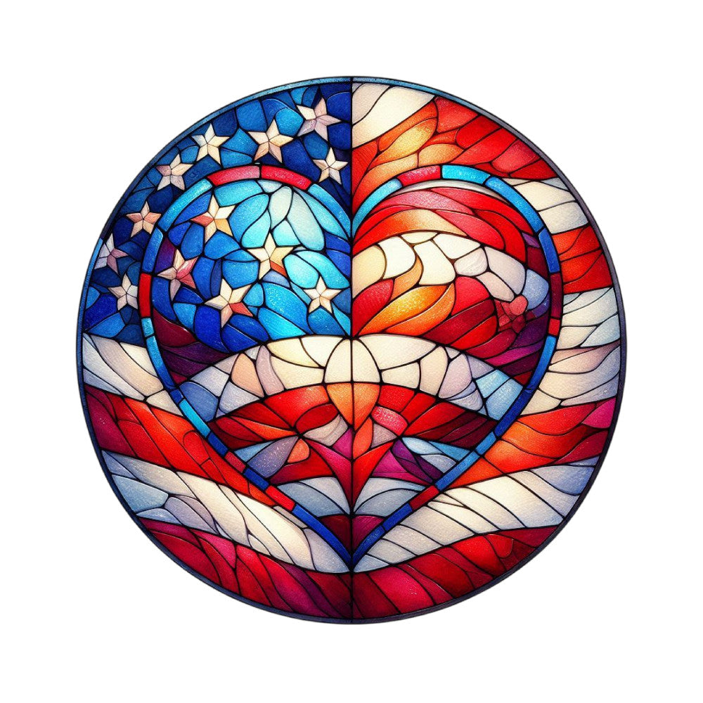 Round Stained Glass Patriotic Fabric Panel 7