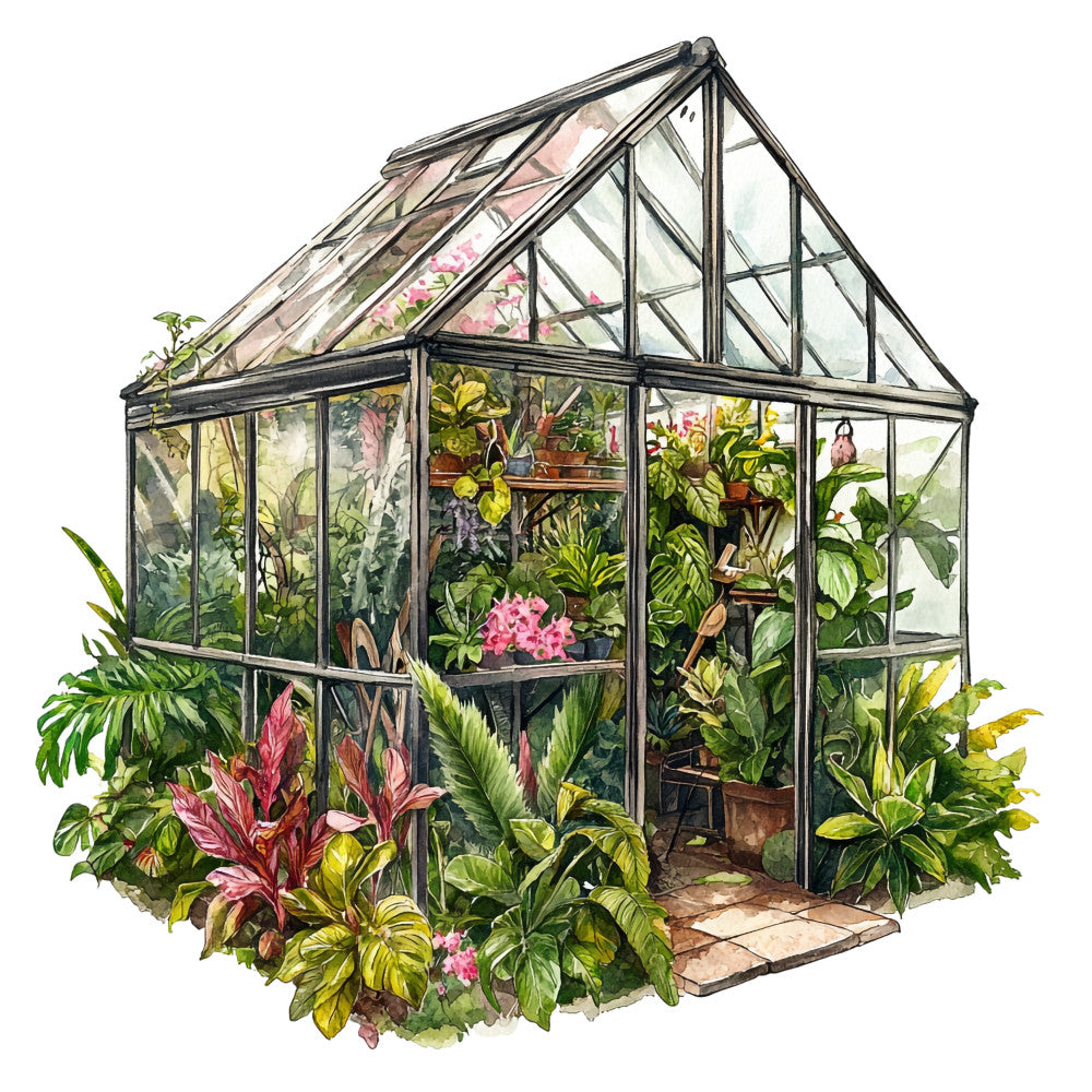 Watercolor Greenhouse Fabric Panel 18