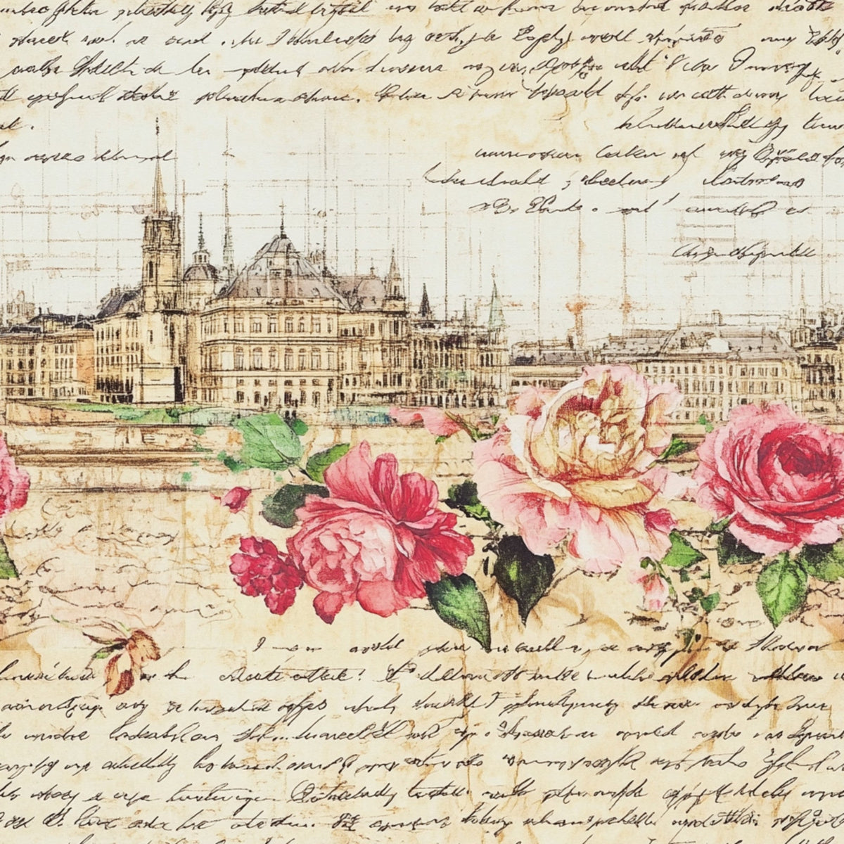 Postcard Roses Pattern 9 Minky Fabric