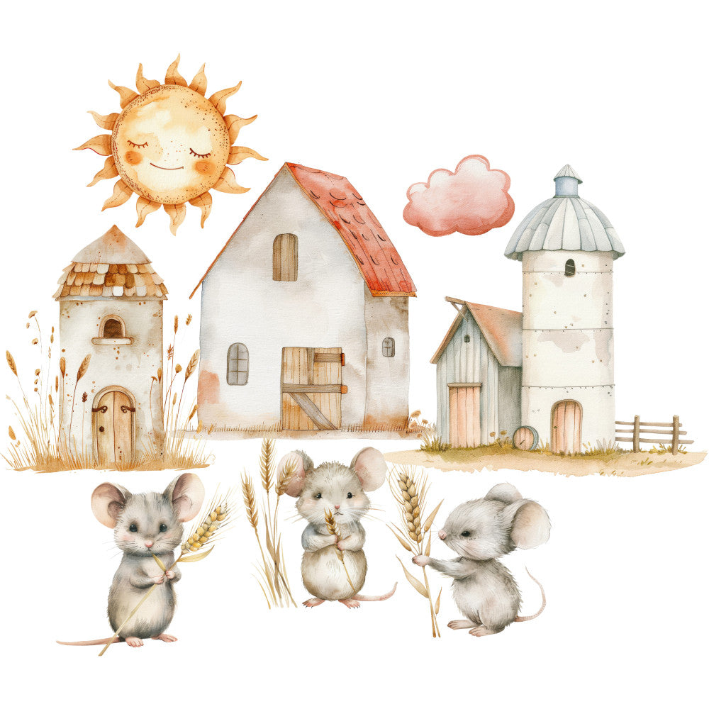 Watercolor Farm Fabric Panel 3