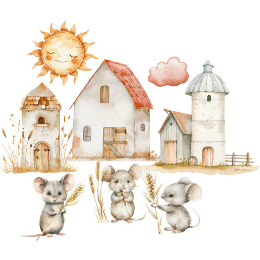 Watercolor Farm Fabric Panel 3