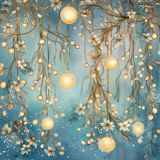 Light Blue and Gold Christmas Fabric Panel 12