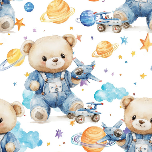 Blue Teddy Bear Baby Boy Pattern 5 Quilting Cotton Fabric