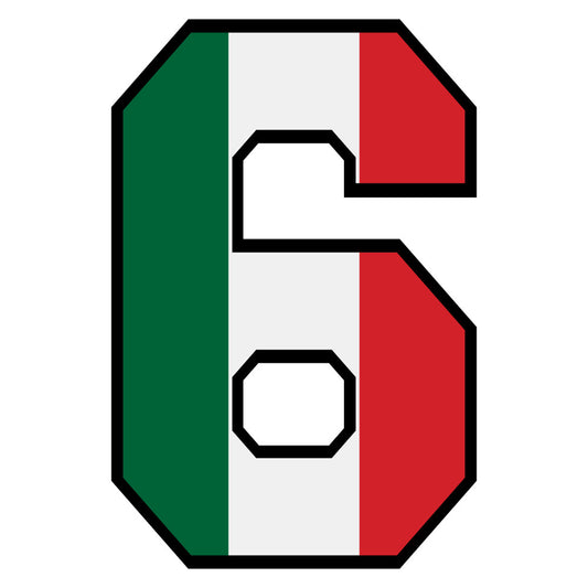 green, white, red, mexican flag colors, number six, numeral, patriotic, fabric panel, quilting cotton, geometric shape, octagonal border, bold numeral, tricolor stripes, national colors, educational, learning numbers, children's fabric, mexican theme, craft material, sewing panel