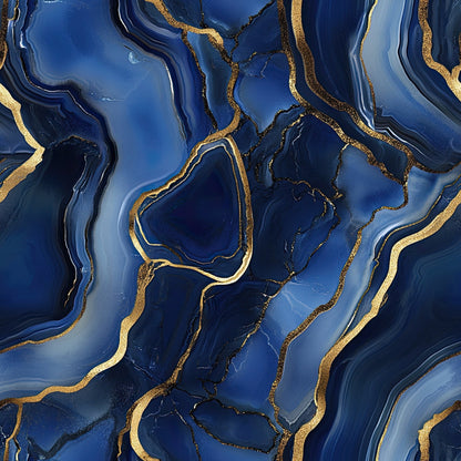 Royal Blue and Gold Agate Pattern 26 Minky Fabric