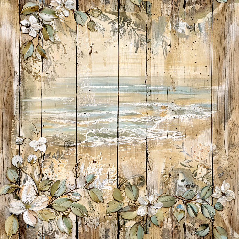 Floral Beach Scenes Fabric Panel 6