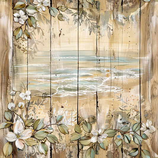 Floral Beach Scenes Fabric Panel 6