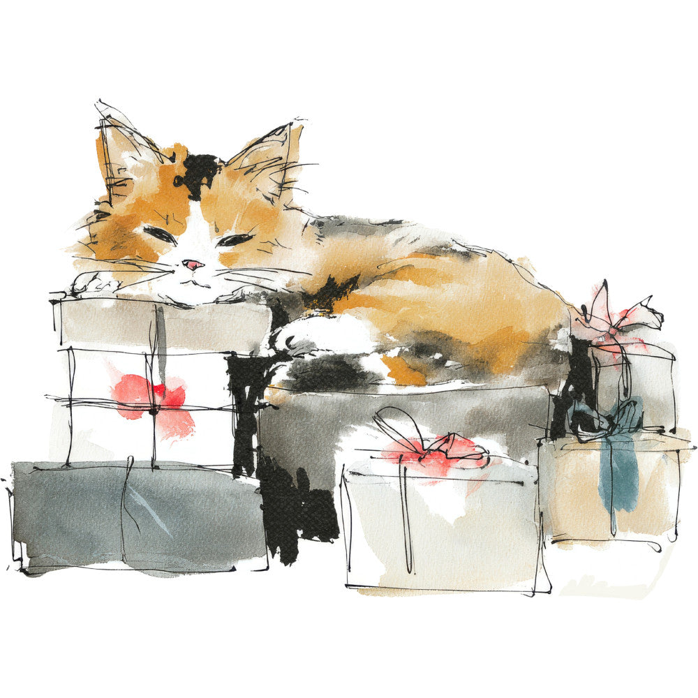 Handdrawn Christmas Cats Fabric Panel 71