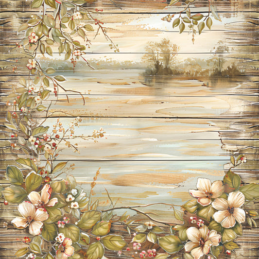 Lake on Rustic Wood Fabric Panel 8