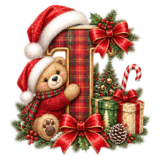 christmas, holiday, teddy bear, red plaid, tartan, festive, traditional, whimsical, cute animals, santa hat, candy cane, gift boxes, red ribbon, gold accents, pine trees, holly berries, pinecones, evergreen, vintage christmas, warm red, cream white, forest green, gold trim, plaid pattern, seasonal, children's, baby, wall hanging, decorative panel, christmas teddy