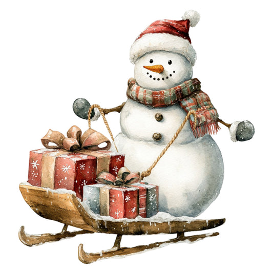 Watercolor Christmas Snowman Fabric Panel 27
