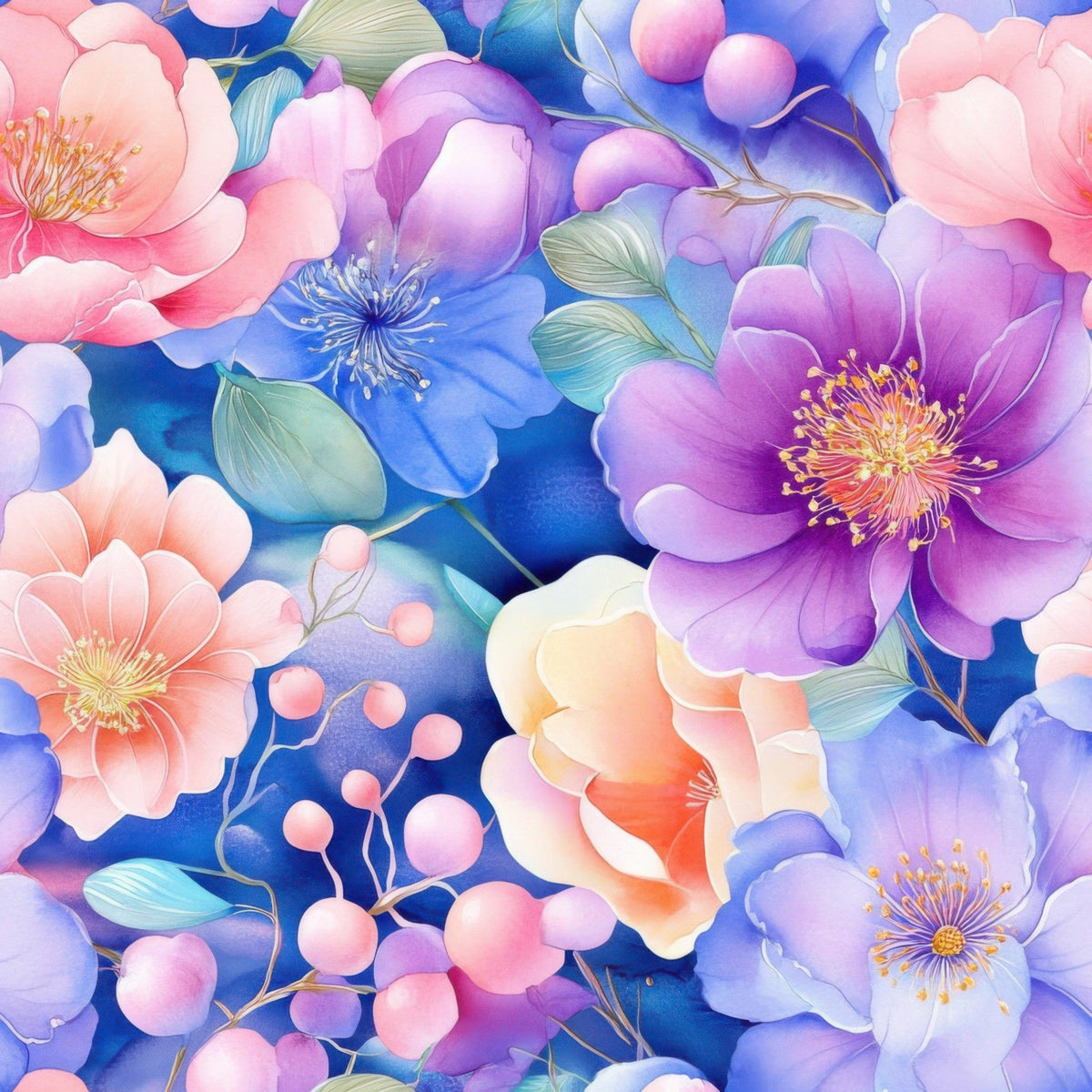 Watercolor Petal Garden Pattern 6 Minky Fabric