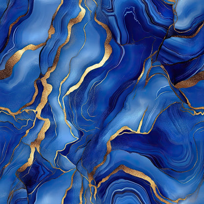 Royal Blue and Gold Agate Pattern 22 Minky Fabric