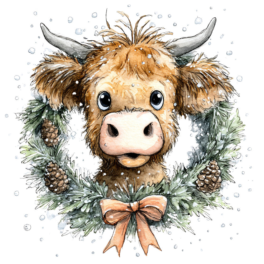 Vintage Christmas Highland Cows Fabric Panel 21