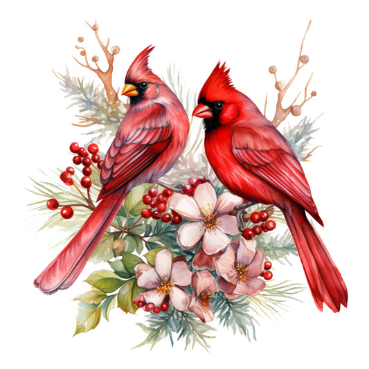 Cardinals on Flowers Fabric Panel 7