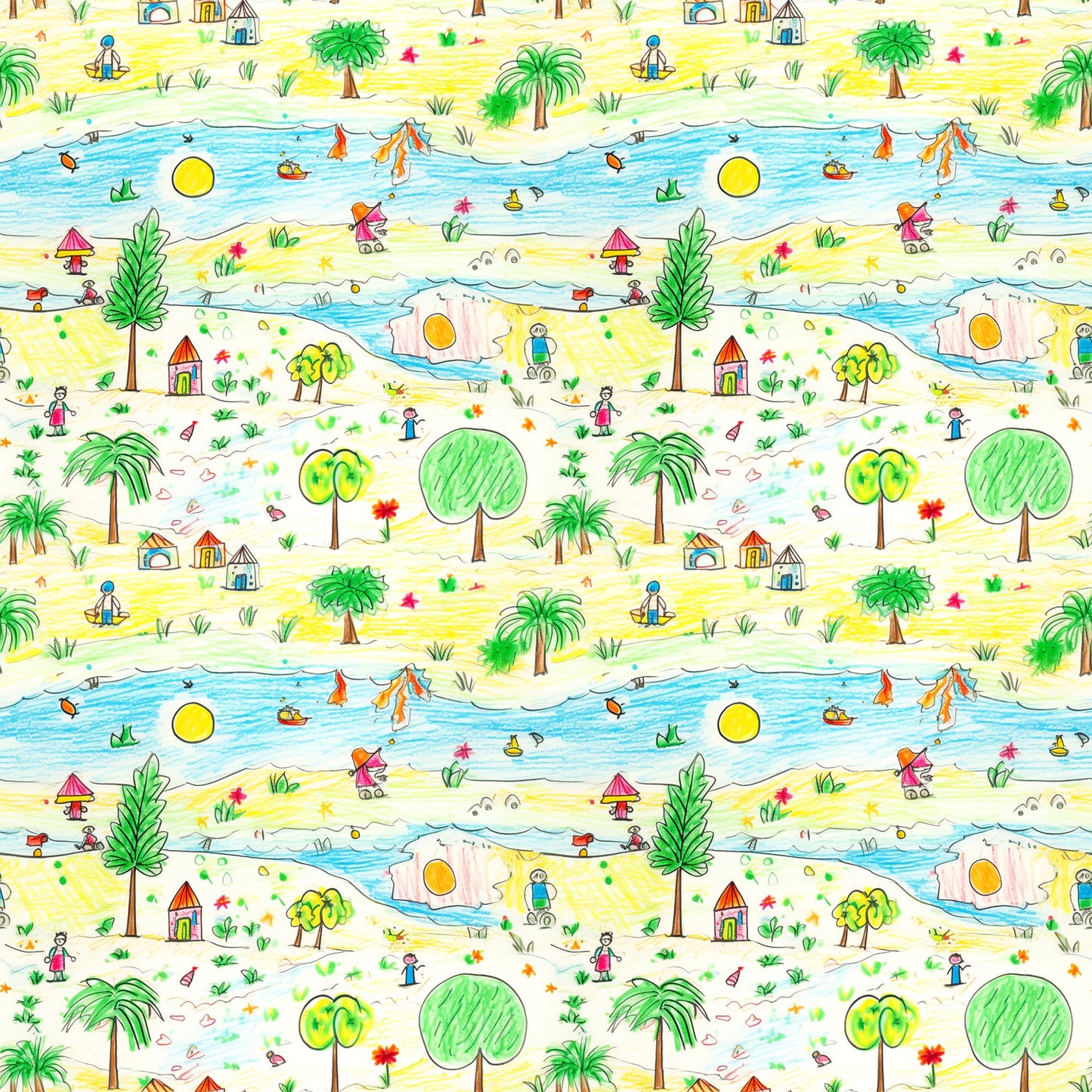 Child Crayon Drawing Pattern 3 Quilting Cotton Fabric