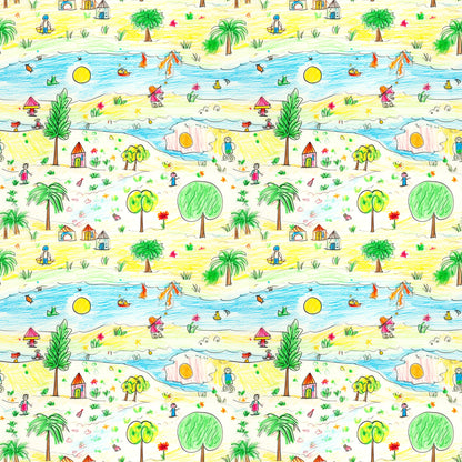 Child Crayon Drawing Pattern 3 Quilting Cotton Fabric