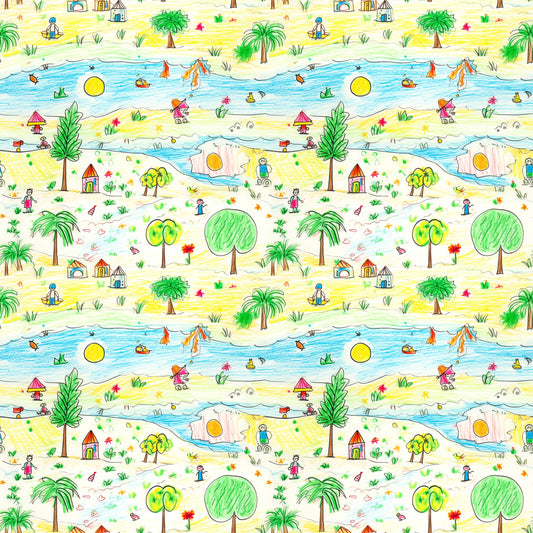 Child Crayon Drawing Pattern 3 Quilting Cotton Fabric