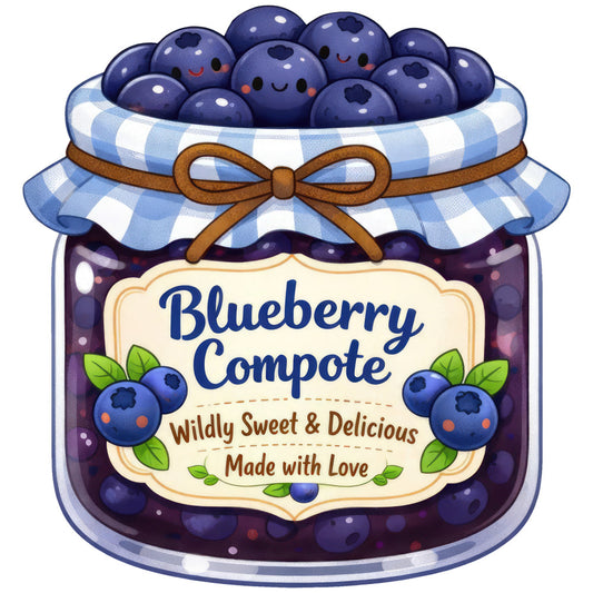 blueberry, navy blue, light blue, white, purple, jam jar, compote, fruit, berries, whimsical, cute, gingham check, plaid, bow, spring, summer, rustic, farmhouse, vintage, sweet, kitchen, food, preserve, homemade, cottage core, cheerful, playful, nature inspired, botanical, food themed