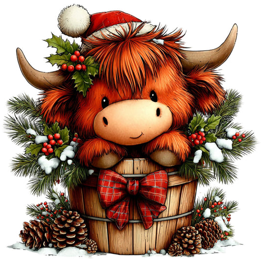 christmas, highland cattle, red, orange, rust, cream, plaid, tartan, holiday, festive, winter, rustic, whimsical, farmhouse, scottish, buffalo check, santa hat, holly, berries, pinecones, evergreen, animals, cattle, cute, charming, traditional, cozy, seasonal, decorative, folk art