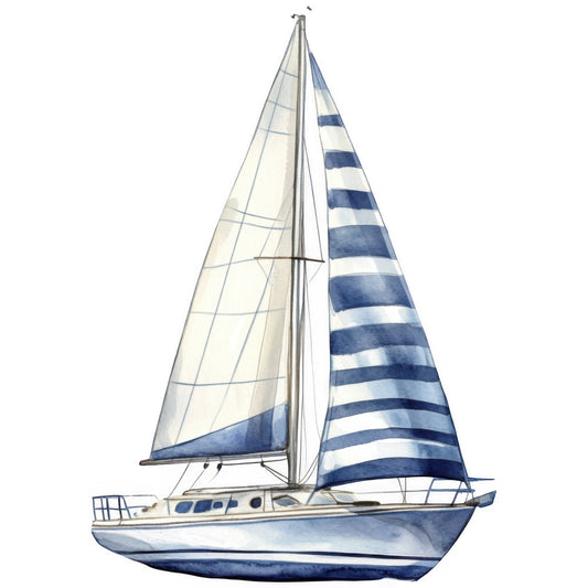 navy blue, white, cream, sailboat, nautical, striped, sailing, ocean, coastal, maritime, boat, yacht, blue and white, seaside, beach, summer, water, transportation, vehicle, elegant, traditional, classic, home decor, wall art, panel print
