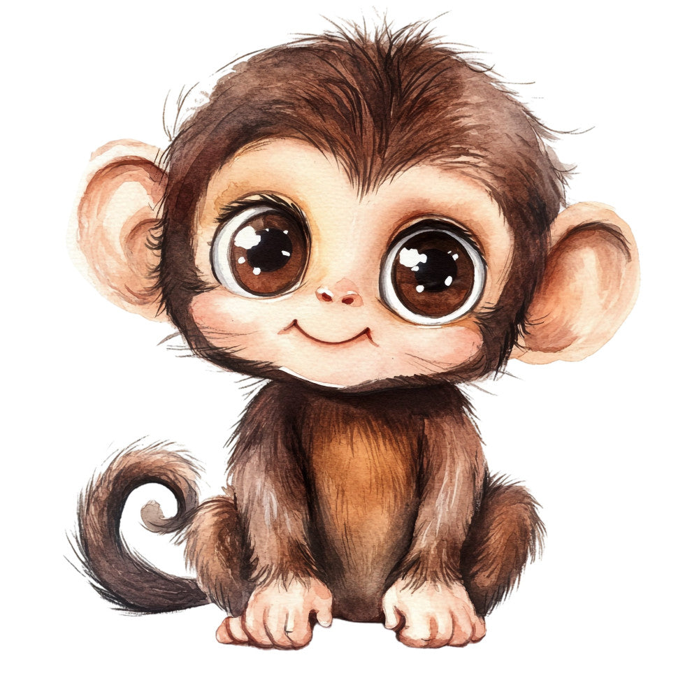 cute monkey, brown, tan, peach, big eyes, animal, whimsical, cartoon, baby, nursery, children's, adorable, playful, illustration, juvenile, kawaii, smiling face, primate, funny animals, kid's fabric, baby quilt, wall hanging, gender neutral, sweet, charming, modern whimsical, fabric panel, animal faces