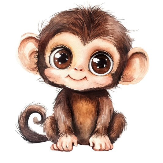 cute monkey, brown, tan, peach, big eyes, animal, whimsical, cartoon, baby, nursery, children's, adorable, playful, illustration, juvenile, kawaii, smiling face, primate, funny animals, kid's fabric, baby quilt, wall hanging, gender neutral, sweet, charming, modern whimsical, fabric panel, animal faces