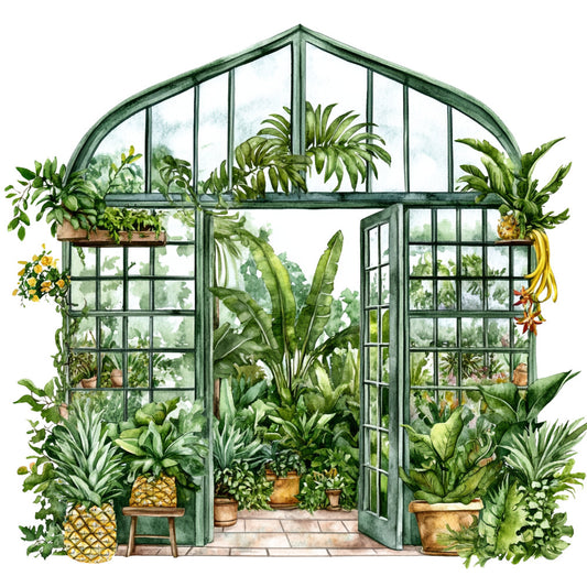 Watercolor Greenhouse Fabric Panel 25