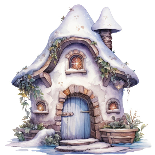 Watercolor Winter Houses Fabric Panel 41