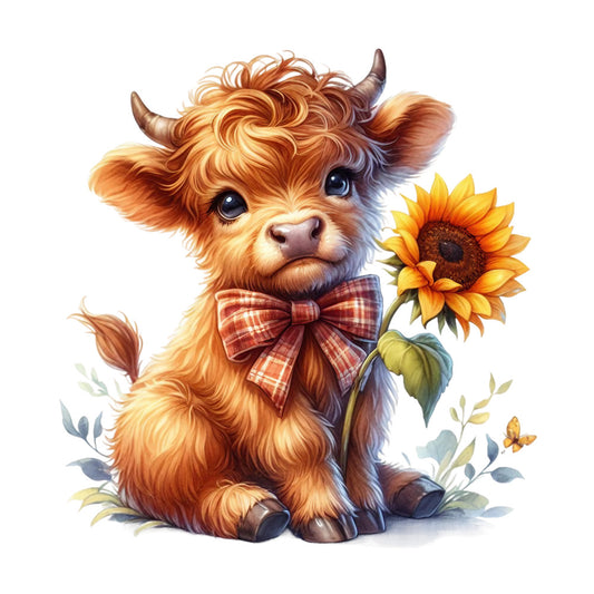 Rustic Sunflower Highland Cows Fabric Panel 8